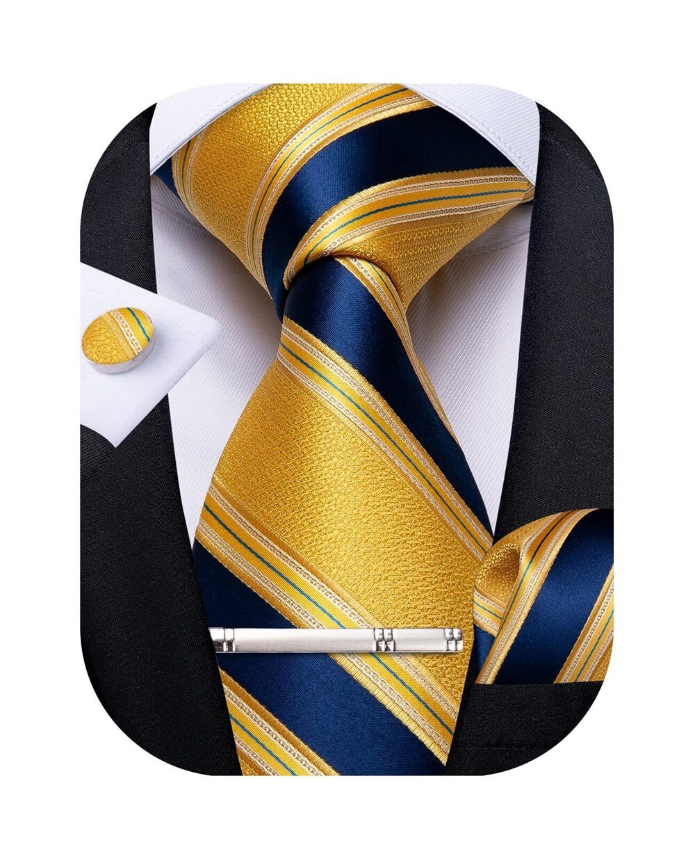 8712 Striped Tie Silk Woven Necktie and Pocket Square Cufflinks Tie Clip